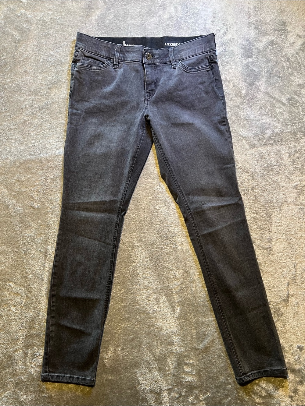 Liz Claiborne Black Wash Straight-Leg Jeans with Branded Button